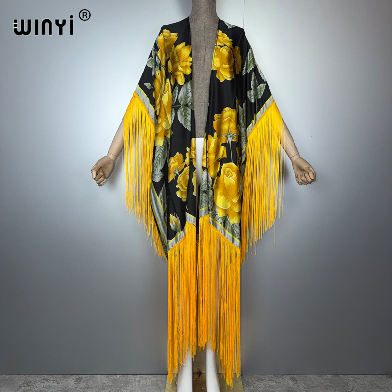 Cover Up Kaftan - ชุดคลุมกิโมโนลายโบฮีเมียนจาก WINYI Africa สำหรับคลุมบิกินี่ ดีไซน์หรูหราทันสมัย เสื้อคลุมคาร์ดิแกนเซ็กซี่สำหรับวันหยุด