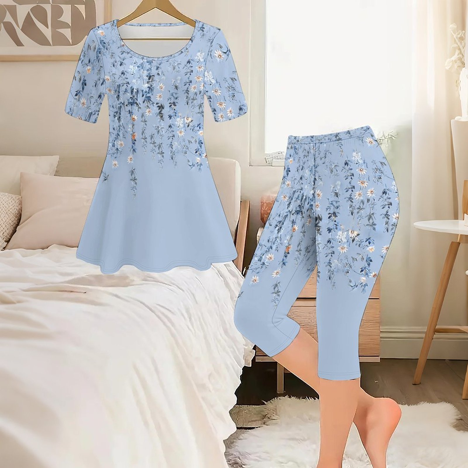 ชุดเซ็ตสองชิ้นลายวินเทจ 2 ชิ้น - Romper Floral Print บทวิจารณ์และราคา