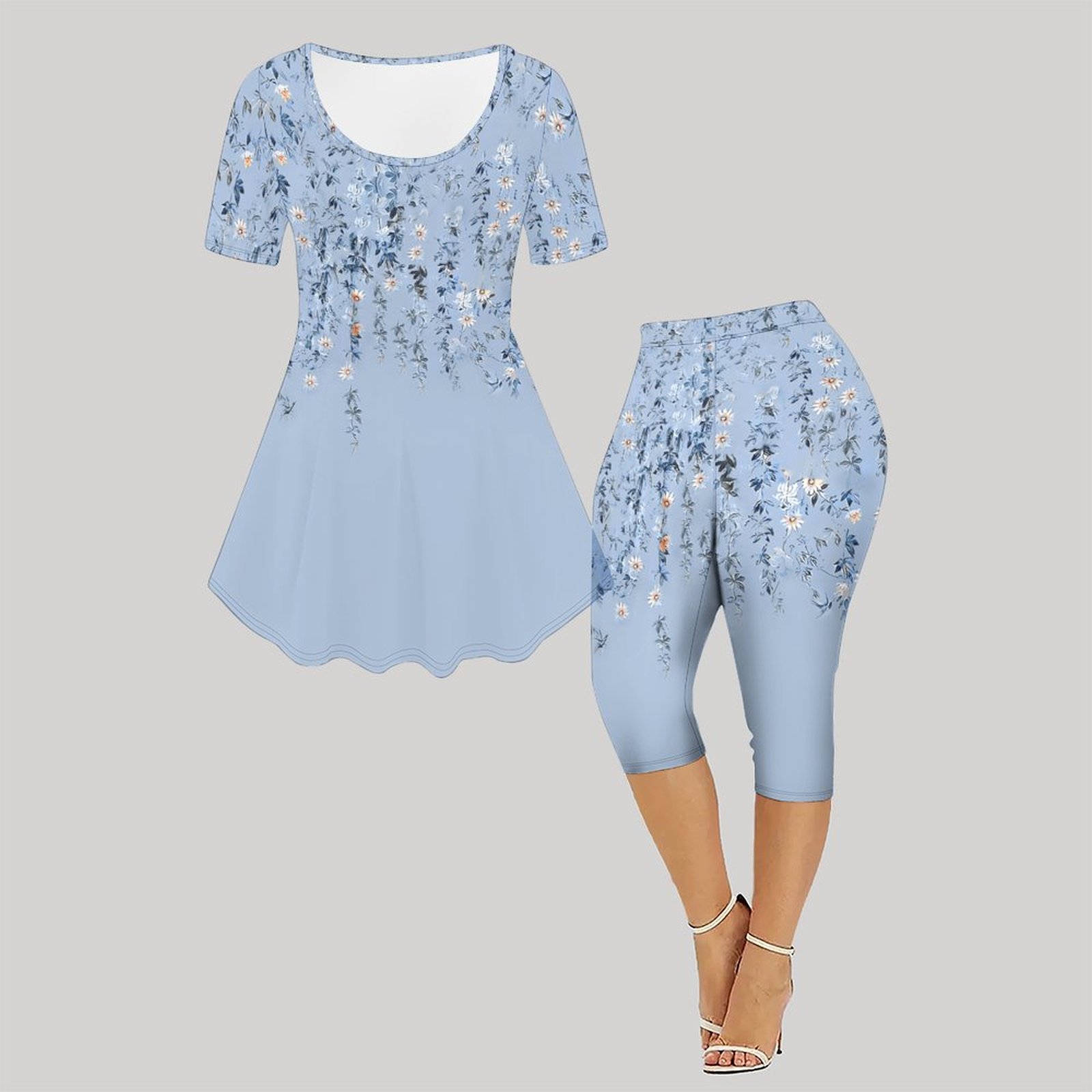 ชุดเซ็ตสองชิ้นลายวินเทจ 2 ชิ้น - Romper Floral Print บทวิจารณ์และราคา