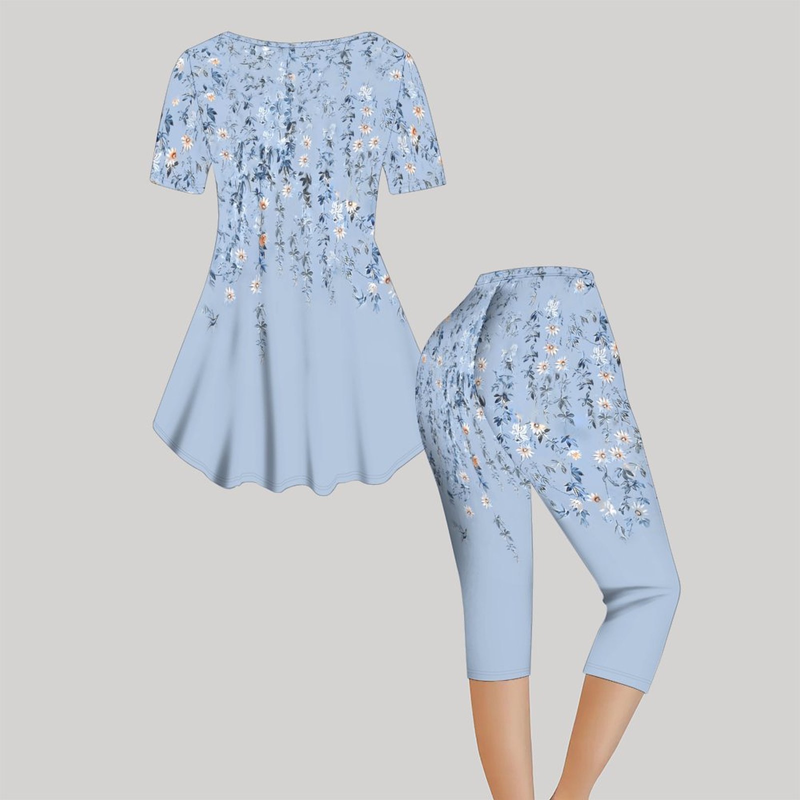 ชุดเซ็ตสองชิ้นลายวินเทจ 2 ชิ้น - Romper Floral Print บทวิจารณ์และราคา